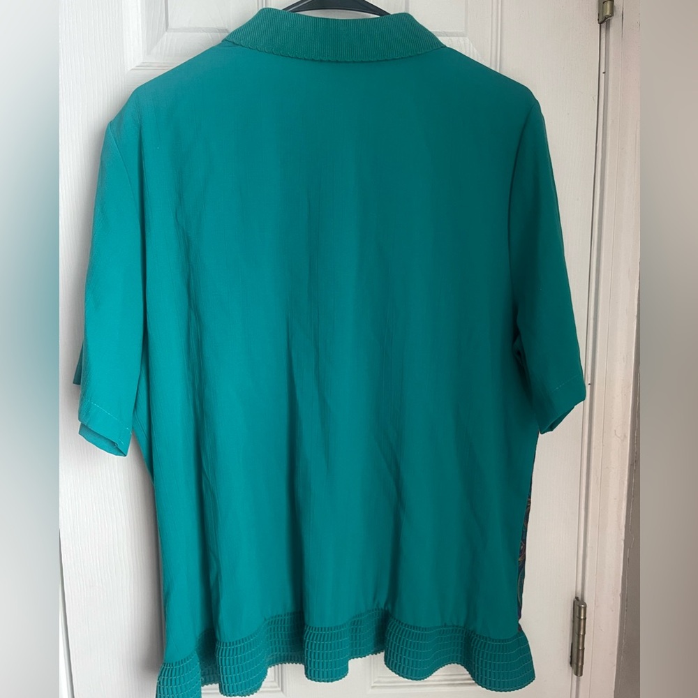 Alfred Dunner Turquoise Button-Up Top - Picture 5 of 6